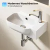 A modern wall-mounted sink with a chrome faucet, suitable for small bathrooms. Anteprima dell’immagine prodotto