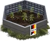 A hexagonal raised garden bed with plants growing inside, placed on grass. A German flag with 'MADE IN' text is attached to the side of the bed. Produktbild-Vorschau