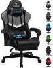 A gaming chair is shown from the front, with a series of smaller images of the same chair in different colors to the right.