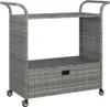 A grey rattan bar cart with a drawer and two shelves, shown against a white background. Náhled obrázku produktu
