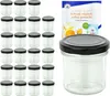 A set of 24 glass jars with black lids, alongside a recipe booklet. Produktbild-Vorschau