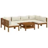 7-tlg. Garten-Lounge-Set mit Creme Kissen Massivholz Akazie Produktbild-Vorschau 1