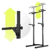 A black multi-functional fitness station with pull-up bar and dip station, shown with arrows indicating adjustable height. Anteprima dell’immagine prodotto