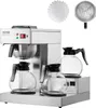 A commercial coffee maker with multiple carafes and filters, presented on a white background. Produktbild-Vorschau