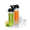 Two portable blenders with drinks, fruit, and ice cubes on a white background. Podgląd zdjęcia produktu