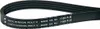 A black poly v-belt with white text and logos printed on it, shown in a curved shape against a white background. Produktbild-Vorschau