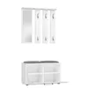 A white hallway furniture set including a coat rack with a mirror and a shoe cabinet with a bench. Podgląd zdjęcia produktu