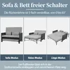 A collage of three images showing a sofa in different modes: sofa, relax, and bed. Podgląd zdjęcia produktu