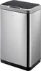 A studio shot of a stainless steel trash can with a black lid. Produktbild-Vorschau