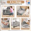 A collage of images showing a baby crib and its various configurations and uses. Náhled obrázku produktu
