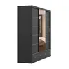 A black sliding door wardrobe with mirrored doors and silver accents. Produktbild-Vorschau