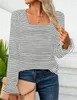 ASKSA Damen Langarm T-Shirt Gestreifte Quadratischer Produktbild-Vorschau 3