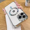 A hand holding an iPhone 13 Pro with a clear case, showing the MagSafe ring and camera lenses. Produktbild-Vorschau