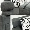 Collage of close-up shots of a gray sofa with a black and white patterned cushion. Náhled obrázku produktu