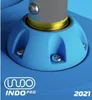 A close-up view of the base of a blue stunt scooter with a silver pole and gold accents. Anteprima dell’immagine prodotto