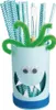 A craft project container decorated as a monster, filled with craft supplies. Produktbild-Vorschau