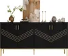 A black sideboard with gold accents, decorated with a vase of flowers, a painting, and decorative objects. Anteprima dell’immagine prodotto