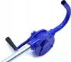 A blue hand-crank pump with a silver tube and black handle against a white background. Náhled obrázku produktu