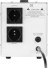 The back panel of a voltage stabilizer with output sockets, a circuit breaker, and an input port. Voir les images du produit