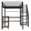 A loft bed with a desk and shelves, shown against a white background. Podgląd zdjęcia produktu
