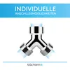 A Y-shaped water splitter with blue water flowing through it, set against a white and blue background with text. Produktbild-Vorschau