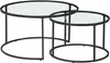 Two round coffee tables with glass tops and black metal frames are shown. Náhľad obrázku produktu