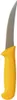 A close-up studio shot of a kitchen knife with a yellow handle and a curved gray blade. Produktbild-Vorschau