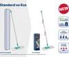 Comparison of standard and eco packaging for a floor wiper, highlighting features of the eco packaging. Anteprima dell’immagine prodotto