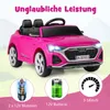 A pink toy car with marketing graphics highlighting its features. Náhled obrázku produktu