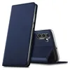 A dark blue flip case for a Samsung Galaxy A25 5G phone is shown from a diagonal angle, with the front cover open to reveal the phone's camera module. Anteprima dell’immagine prodotto