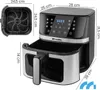 A size chart and product image of an air fryer with dimensions labeled. Produktbild-Vorschau