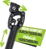 Close-up of a bicycle suspension seatpost with green arrows indicating movement and a green overlay with German text. Anteprima dell’immagine prodotto