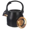 A black kettle with gold accents is shown on a white background, with its lid placed beside it. Náhled obrázku produktu
