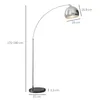 A diagram showing the dimensions of a silver arc floor lamp with a marble base. Produktbild-Vorschau