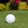 A white sphere sits on a green lawn, with blurred foliage in the background. Produktbild-Vorschau