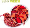 A plush snake toy is shown coiled, with a magnified inset showing the texture of its fabric. Text in German is visible at the top. Produktbild-Vorschau
