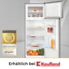 An open refrigerator with food items inside, next to a marketing award badge and a Kaufland logo. Produktbild-Vorschau