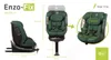 Diagrams and measurements of a green child car seat, with text indicating features and specifications. Náhľad obrázku produktu