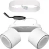 A white ceiling light with two adjustable spotlights, shown disassembled with its mounting bracket and wiring. Anteprima dell’immagine prodotto