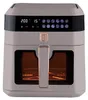 A close-up front view of a gray and rose gold air fryer with its display showing '200' degrees and '15' minutes. Podgląd zdjęcia produktu