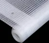 A close-up, rolled-up white Leno fabric with a grid pattern against a black background. Produktbild-Vorschau