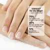 Close-up of hands with nails, overlaid with marketing text and statistics. Produktbild-Vorschau