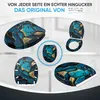 A collage of toilet seats with a marble-like blue and gold pattern, showcasing different angles and views. Produktbild-Vorschau