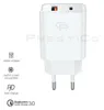 A white Prestico network charger with dual USB ports. Produktbild-Vorschau