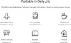 Marketing image with icons and text describing product features and benefits for portability. Produktbild-Vorschau