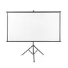 A white projection screen on a black tripod stand, isolated on a white background. Produktbild-Vorschau
