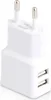 A white dual USB wall charger with two USB ports and European-style prongs. Produktbild-Vorschau