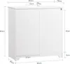 A white bathroom cabinet with dimensions shown. Produktbild-Vorschau