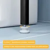 A close-up of an adjustable furniture leg with text overlays explaining its functions. Produktbild-Vorschau
