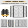 A 3-panel folding fireplace screen shown in various configurations, with a close-up of a hinge. Podgląd zdjęcia produktu